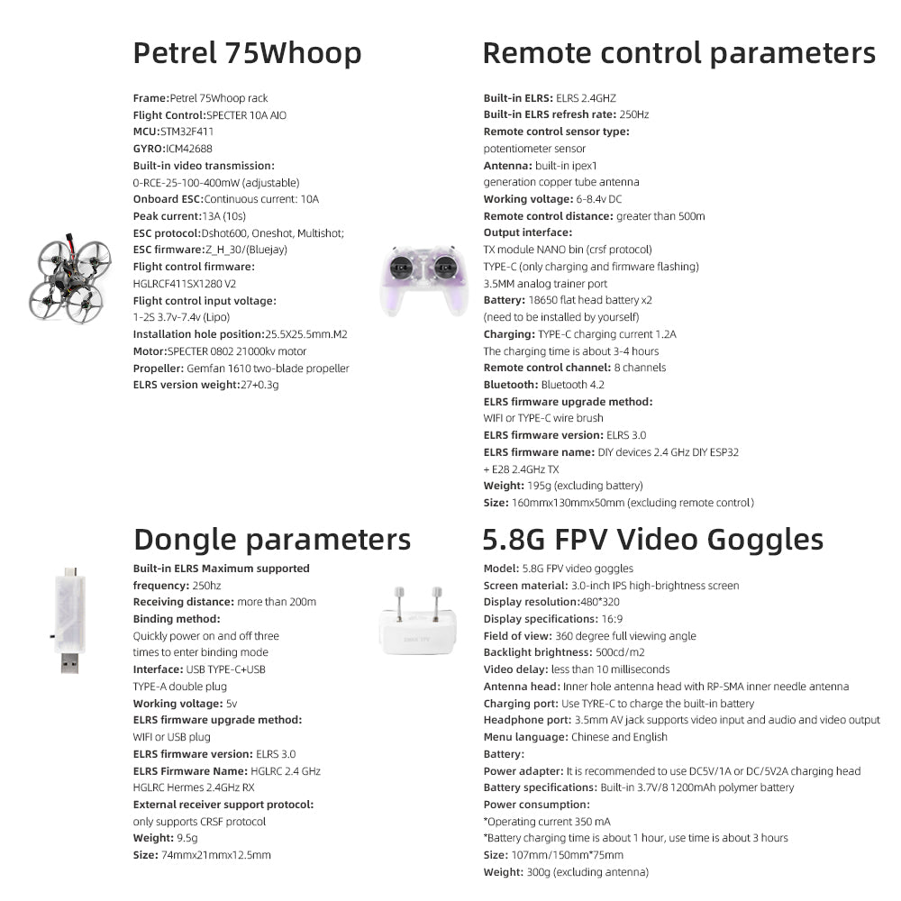 HGLRC Petrel 75Whoop 1S Entry - level RTF Set - HGLRC Company