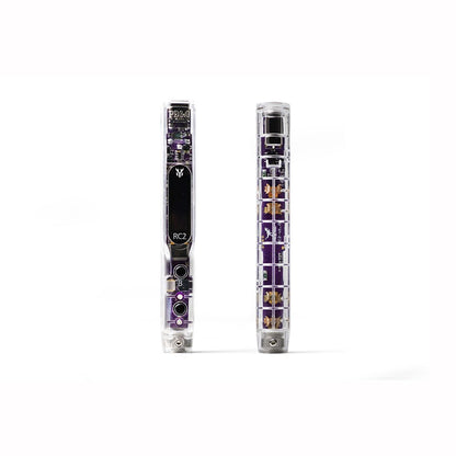 HGLRC RC2 soldering iron front and back views, transparent case with RC2 display area and internal PCB