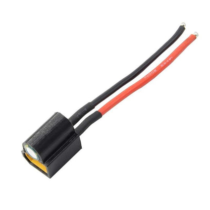 HGLRC XT60 Filter capacitor module with red and black silicone wires, angled connector view