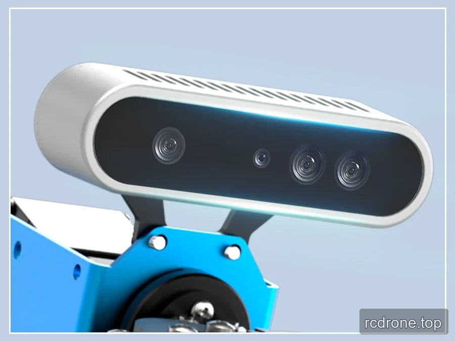Close-up of the multi-aperture camera mounted above the robot arm gripper