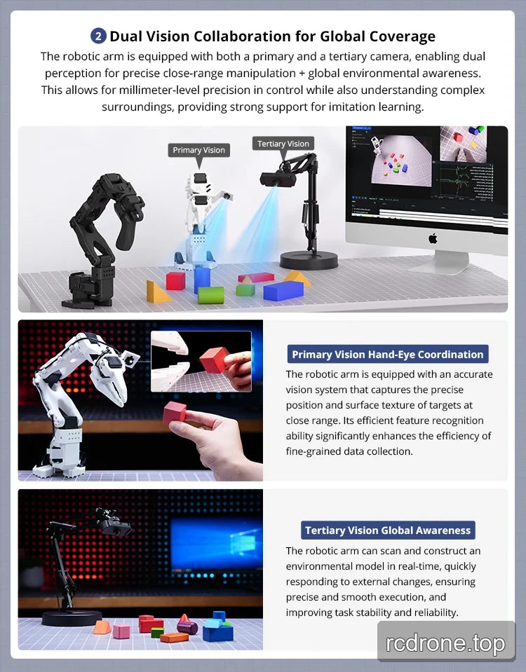 Dual-camera layout for close-range hand-eye coordination and workspace awareness