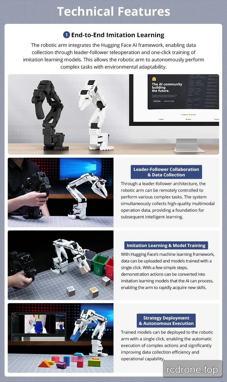 Robotic block-handling examples illustrating data collection and autonomous learned actions