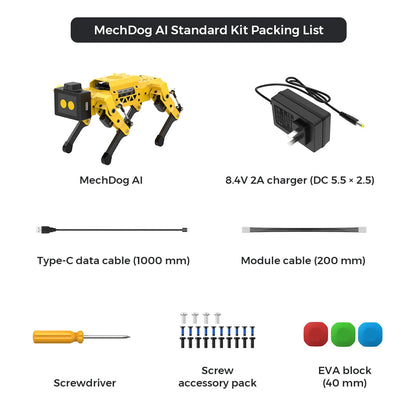 MechDog AI Standard Kit packing contents without robotic arm