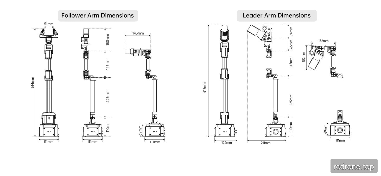 Follower and leader dimension drawings with view-specific references
