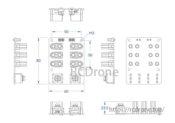 Holybro 300A UAV PDB, Two versions of a power distribution board (PDB) for drones and robotics platforms with high-current ratings and thermal conductivity.