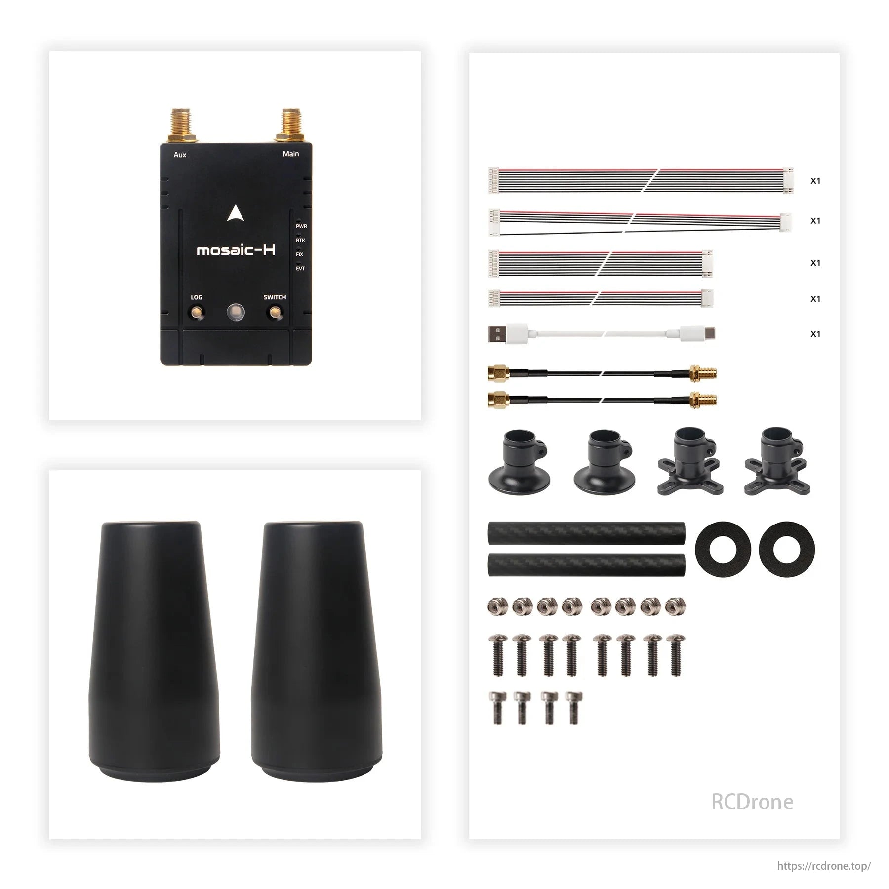 Holybro H-RTK Mosaic-H Dual-Antenna RTK GPS, Holybro H-RTK Mosaic-H is a dual-antenna RTK GPS for drones featuring a Septentrio receiver, IST8310 magnetometer, and CNC housing.