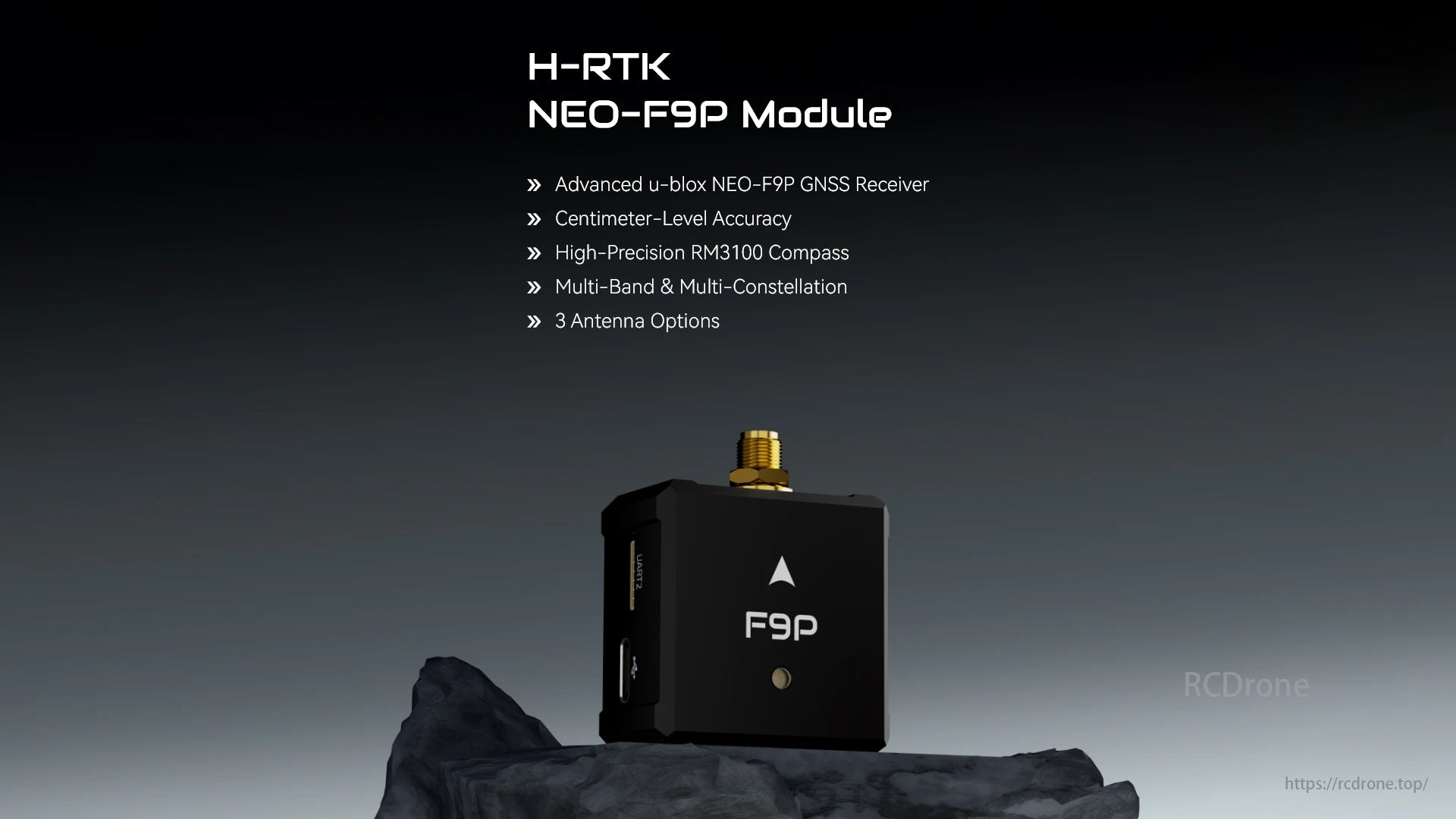 Holybro H-RTK NEO-F9P GPS, Holybro H-RTK NEO-F9P Module offers centimeter-level accuracy with a u-blox GNSS receiver, RM3100 compass, and 3 antenna options.