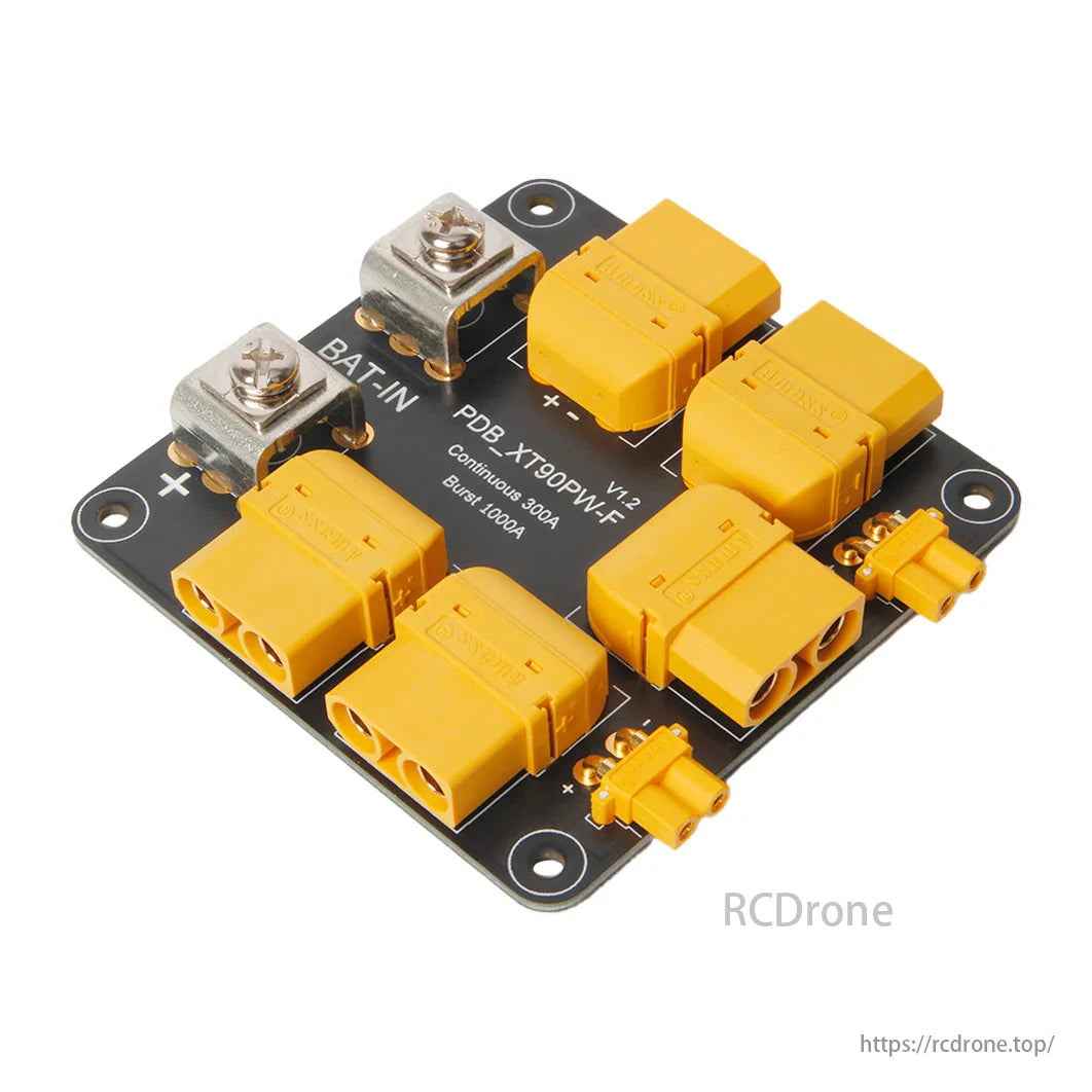 Holybro PDB with 300A capacity, XT90/XT30 connectors, for drones, featuring top/side entry.