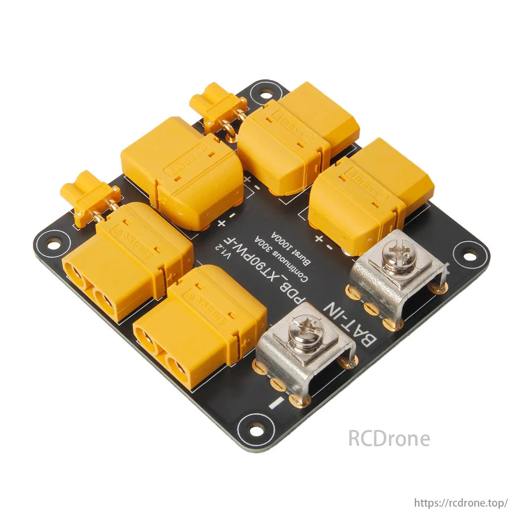 Holybro PDB with 300A, XT90/XT30 connectors, top/side entry for drones.