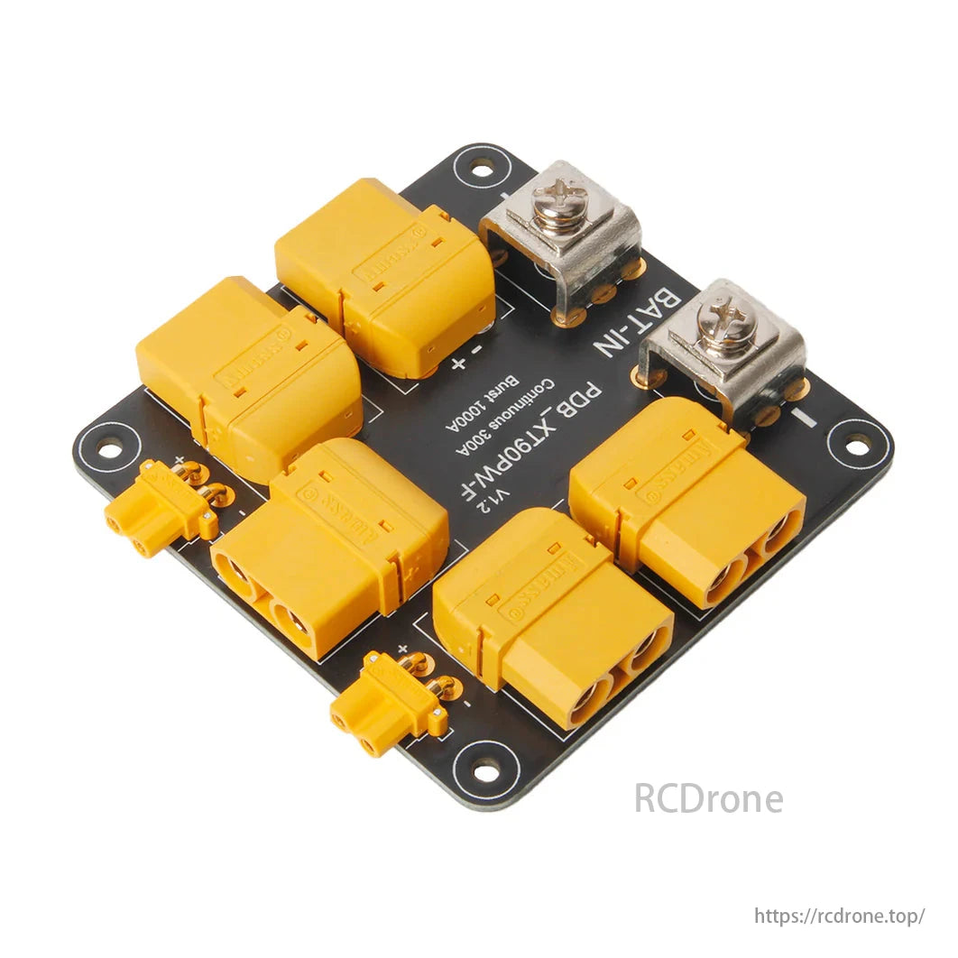 Holybro PDB with 300A, XT90/XT30 connectors, top/side entry, for high-current UAV drones.