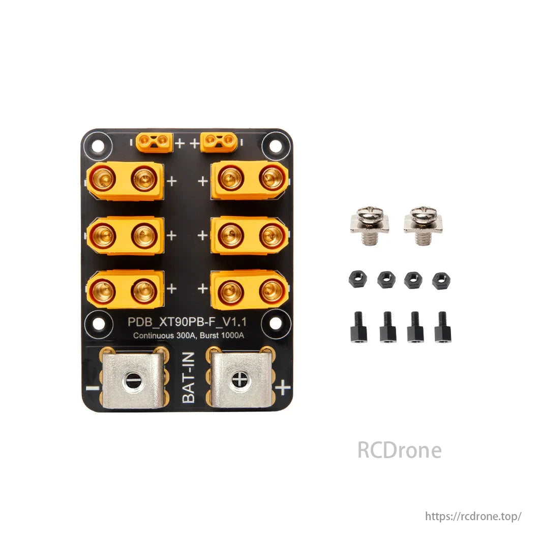 Holybro PDB XT90PB-F V1.1 supports 300A continuous and 1000A burst currents, ideal for UAV drones.