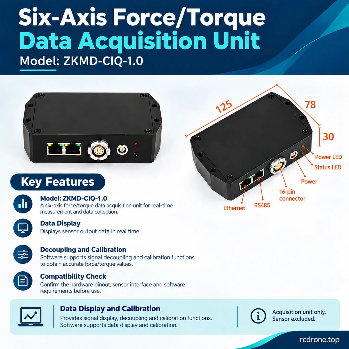 ZKMD-CIQ-1.0 data acquisition unit, connections and software