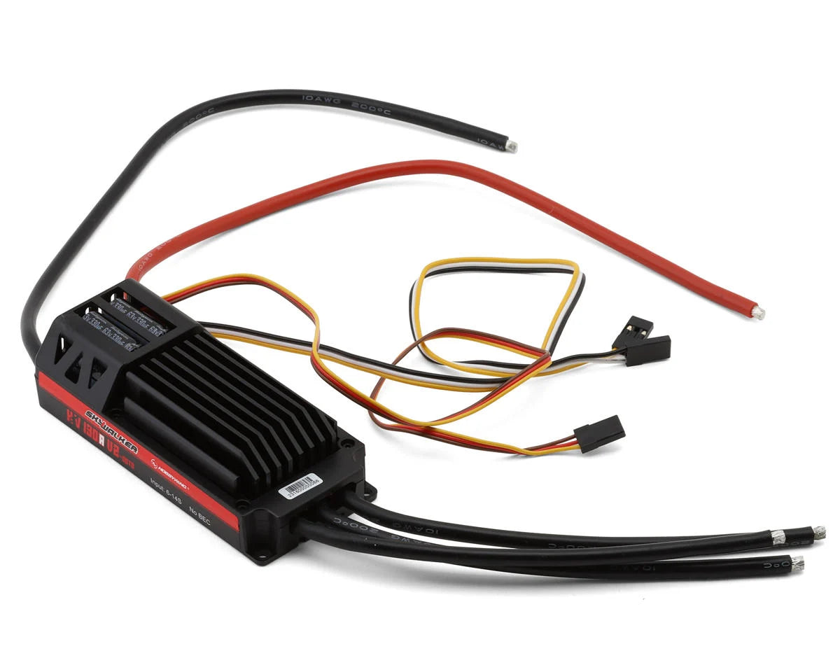 Hobbywing SkyWalker V2 130A OPTO brushless ESC with finned heatsink, heavy battery leads and signal cables