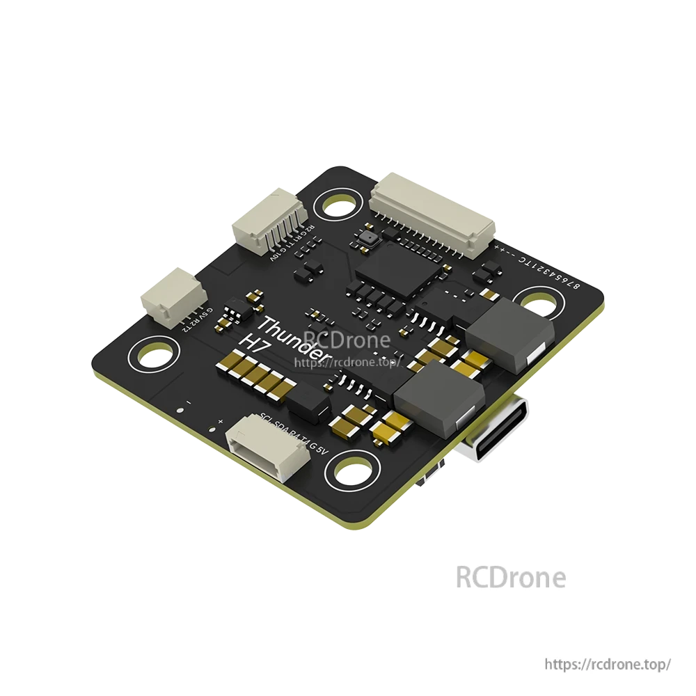 iFlight 2RAW Thunder H7 Flight Controller, iFlight Thunder H7 flight controller board with USB-C port, plug connectors, and 30.5x30.5mm mounting holes