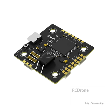 iFlight 2RAW Thunder H7 flight controller board with USB port, boot button, and labeled solder pads