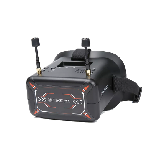 iFlight 4.3-Inch 800x480 Analog FPV Goggle, iFlight analog FPV goggles with dual antenna mounts, top control buttons, and adjustable head strap