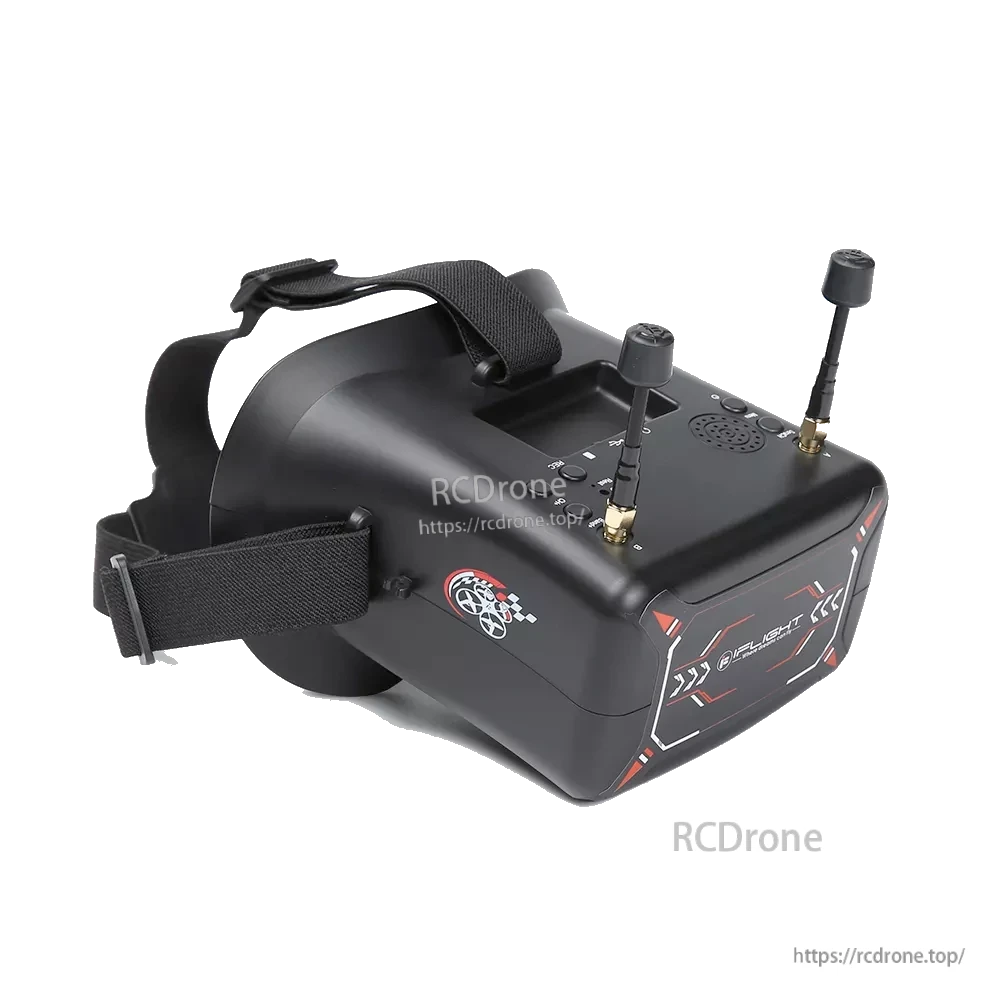 iFlight 4.3-Inch 800x480 Analog FPV Goggle, iFlight 4.3-inch analog FPV box goggle with adjustable head strap, top buttons, and dual antennas