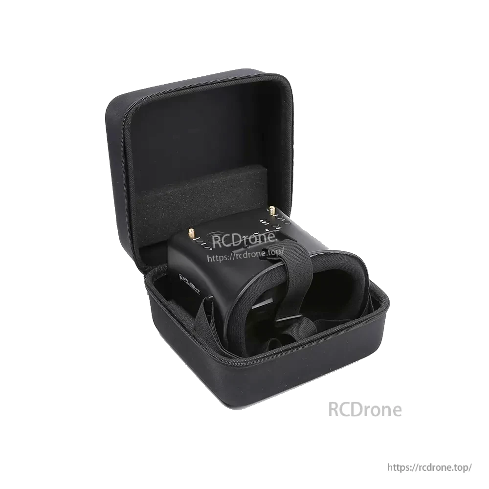 iFlight 4.3-Inch 800x480 Analog FPV Goggle, iFlight analog FPV goggle set with head strap and dual antenna mounts, packed in a zippered carrying case