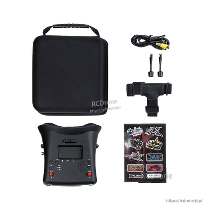 iFlight 4.3-Inch 800x480 Analog FPV Goggle, iFlight analog FPV goggle kit with black 4.3-inch screen unit, carry case, head strap, antennas, and AV cable