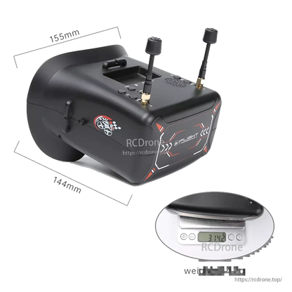 iFlight 4.3-Inch 800x480 Analog FPV Goggle, iFlight analog FPV box goggles with dual antennas and top control buttons; size 165 mm x 84 mm, 314.2 g