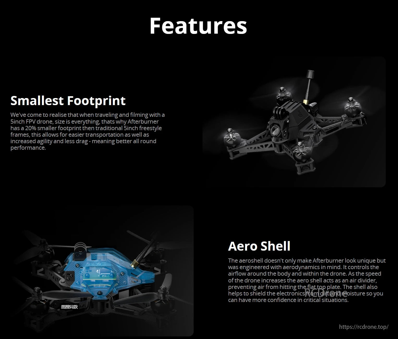 iFlight Afterburner 5 O3 6S HD 4K 5-Inch FPV, iFlight Afterburner 5 O3 features a compact design for transport, Aero Shell for aerodynamics, protection, and reliability.