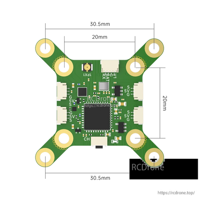iFlight BLITZ 25mW Race VTX, iFlight BLITZ Race VTX 25mW board with IPEX antenna connector, 5V/BAT pads, and 30.5mm mounting holes