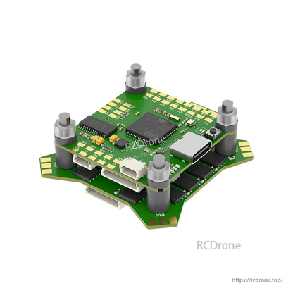 iFlight BLITZ F7 FPV flight controller board with USB-C port, plug connectors, and corner mounting standoffs