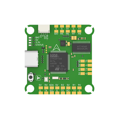iFlight BLITZ F7 V1.2 flight controller board with STM32F722 chip, USB port, and labeled BAT/5V/SDA-SCL pads
