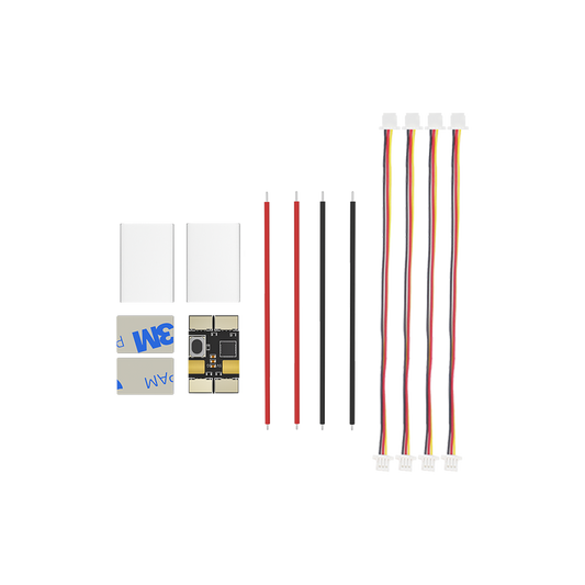 iFlight BLITZ 5V LED control module board with adhesive pads, red/black leads, and multiple 3-pin plug cables