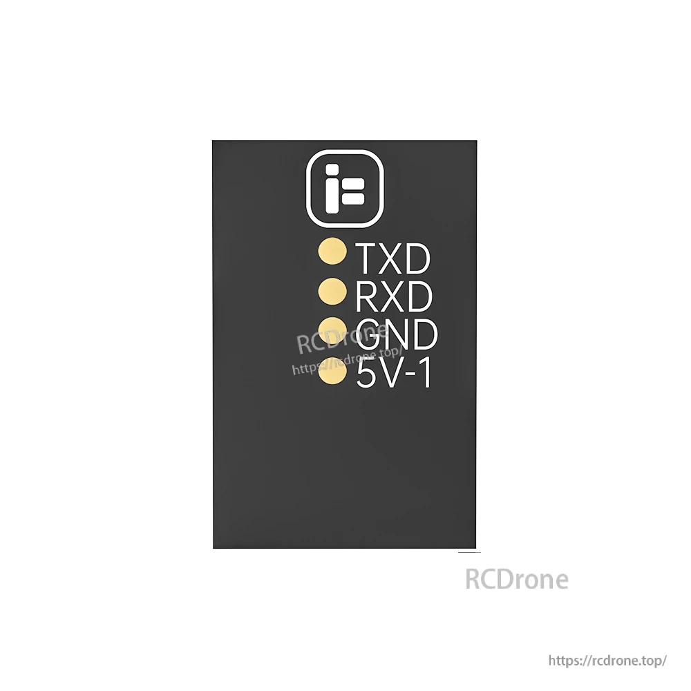 iFlight BLITZ LED control module board with solder pads labeled TXD, RXD, GND and 5V-1
