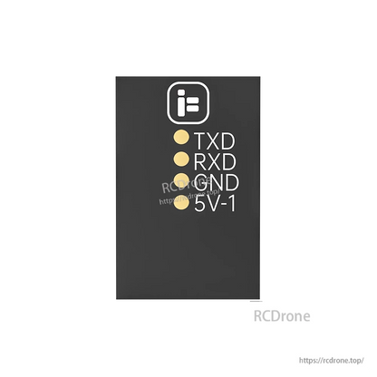 iFlight BLITZ LED control module board with solder pads labeled TXD, RXD, GND and 5V-1