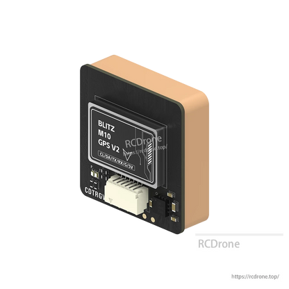 iFlight BLITZ M10 GPS V2 module with onboard antenna and 6-pin connector labeled CL/DA/TX/RX/G/5V