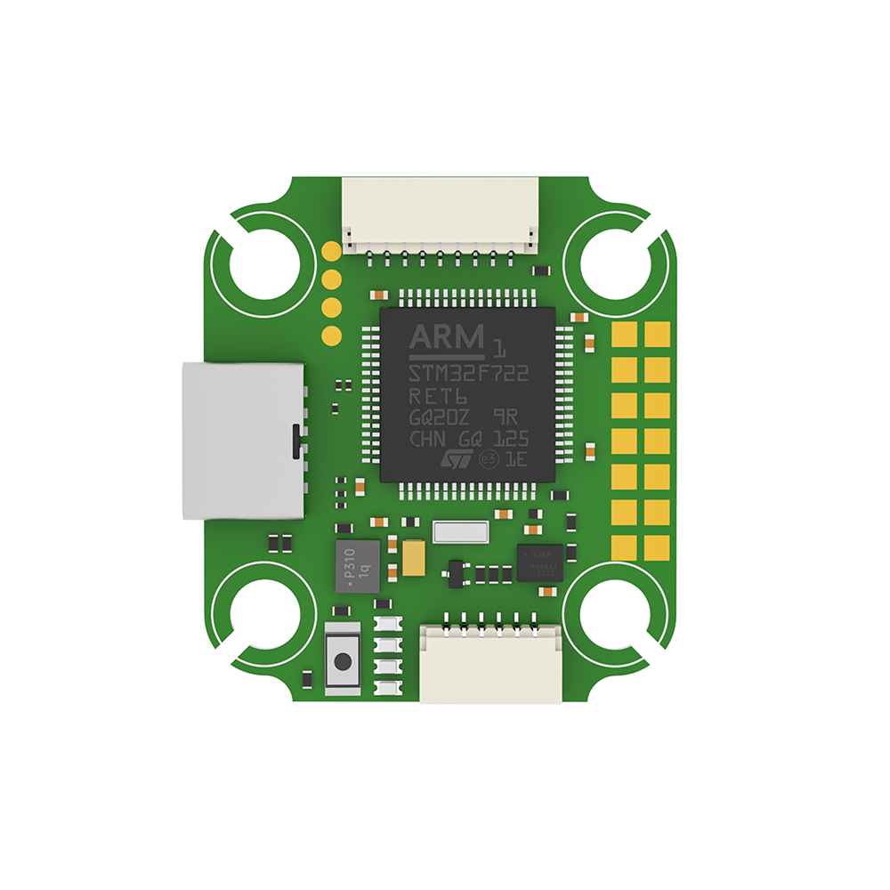 iFlight BLITZ Mini F7 V1.2 flight controller board with STM32F722 chip, USB port, and plug connectors