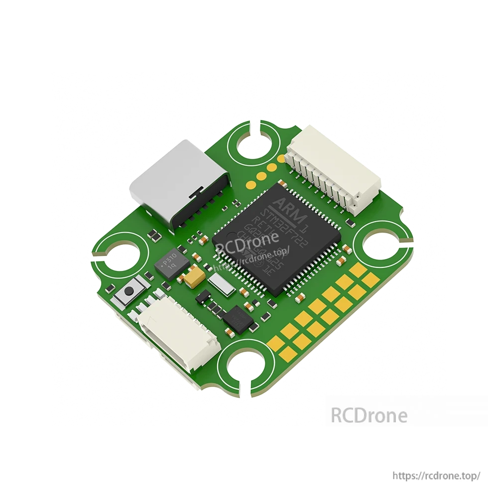 iFlight BLITZ Mini F7 V1.2 flight controller board with USB-C port, STM32 chip, and JST connectors
