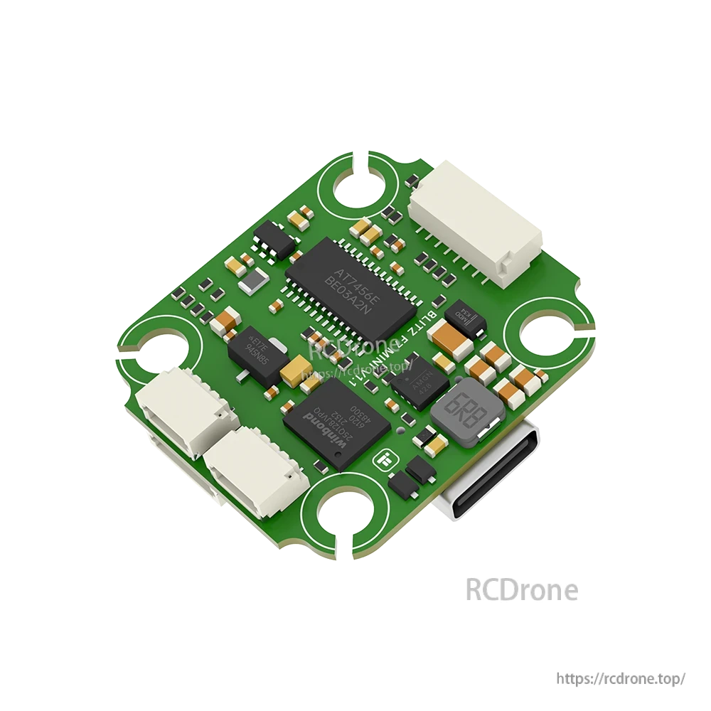 iFlight BLITZ Mini F7 V1.2 flight controller board with USB-C port, plug connectors, and 4 mounting holes