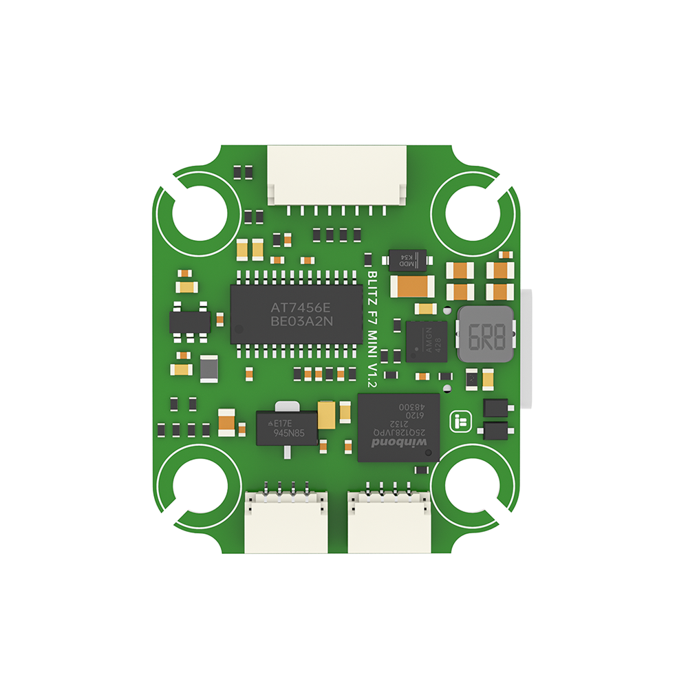 iFlight BLITZ Mini F7 V1.2 flight controller board with four mounting holes and plug connectors