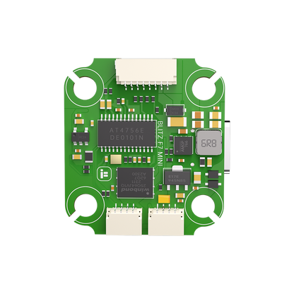 Top view of iFlight BLITZ Mini F745 flight controller board with JST connectors, labeled BLITZ F7 MINI and 4 mounting holes