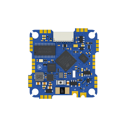 iFlight BLITZ Whoop AIO flight controller + ESC board with top plug connector, solder pads, and MCU chip