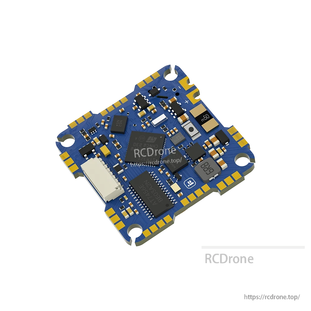 iFlight BLITZ Whoop AIO flight controller/ESC board with gold solder pads, mounting holes, and a white JST connector