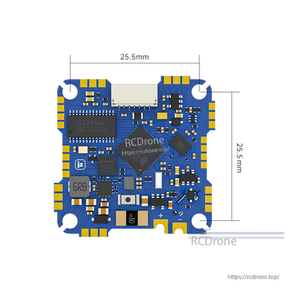 iFlight BLITZ Whoop AIO F411 flight controller/ESC board with white plug connector, solder pads, and corner mounting holes