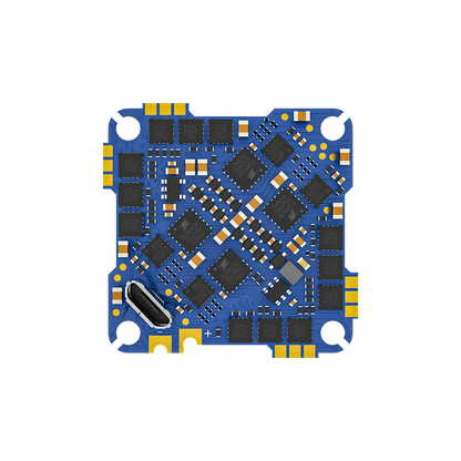 Top view of iFlight BLITZ Whoop AIO flight controller board with USB-C port, four mounting holes and solder pads