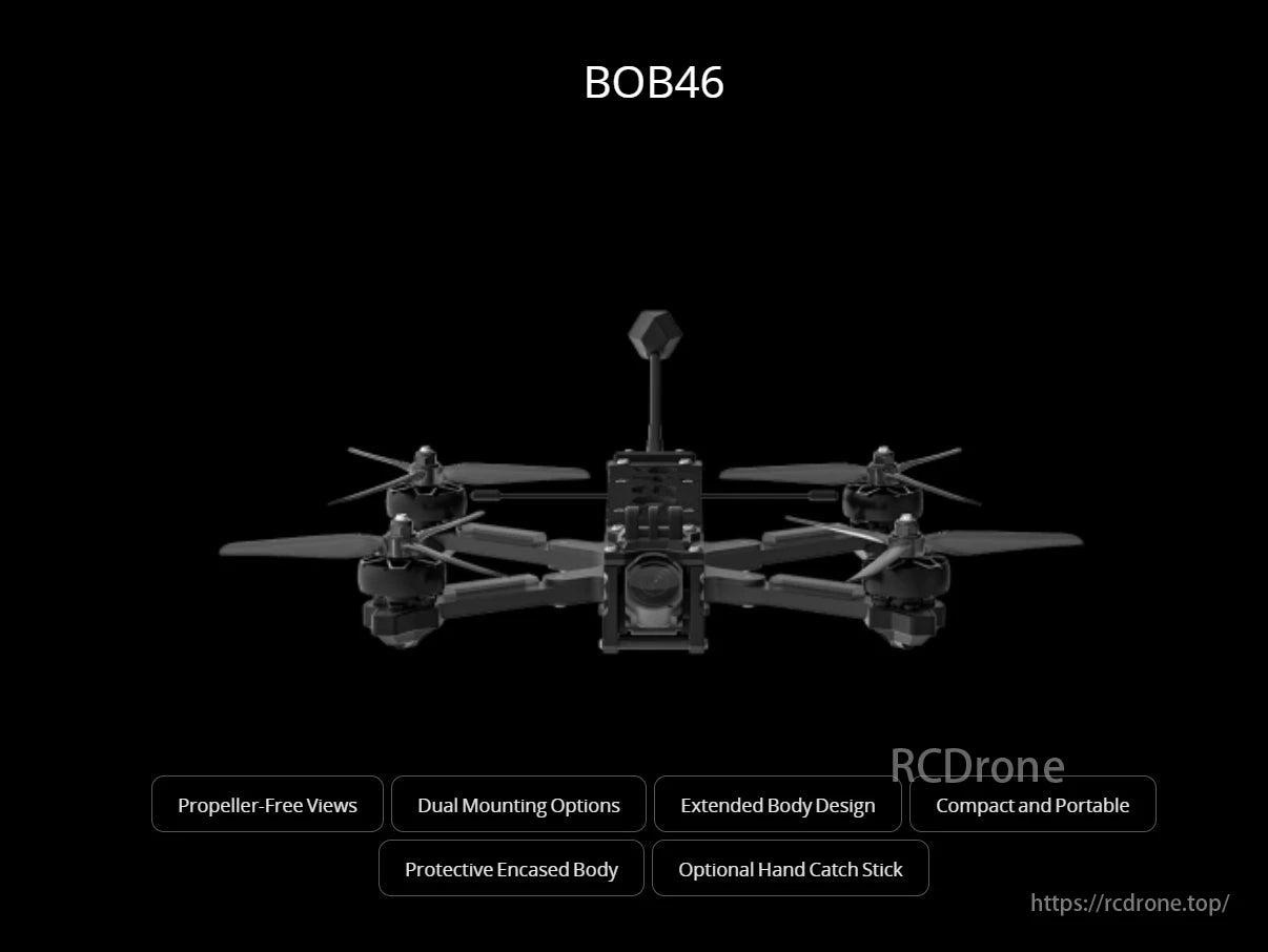 iFlight BOB46 Drone, BOB46 drone with propeller-free views, dual mounting options.