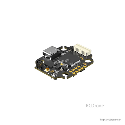 iFlight Borg 5S RX flight controller board with USB-C port, white JST connector, and labeled solder pads