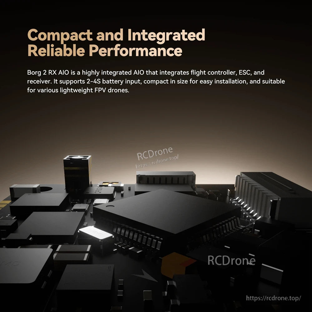 iFlight Borg F7 AIO Flight Controller, Promotional graphic for iFlight Borg AIO flight controller integrating flight controller, ESC and receiver with 2–4S input