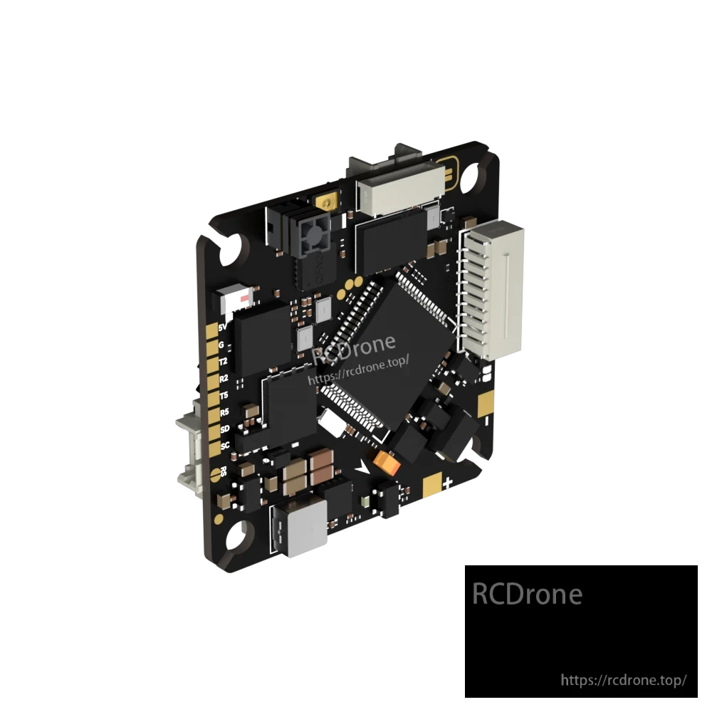 iFlight Borg F7 AIO flight controller board with mounting holes, plug-in connectors, and labeled solder pads