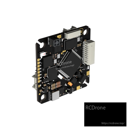 iFlight Borg F7 AIO flight controller board with mounting holes, plug-in connectors, and labeled solder pads