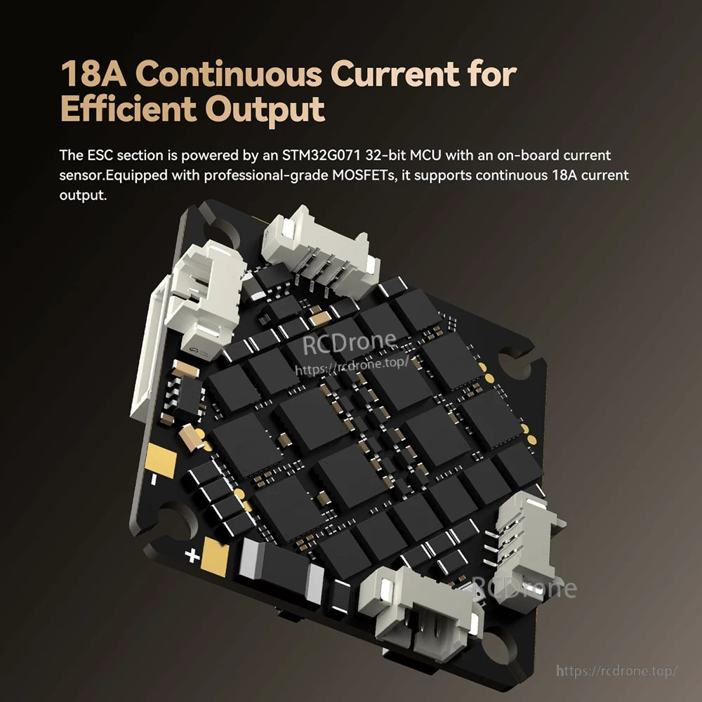 iFlight Borg F7 AIO flight controller/ESC board with multiple plugs, MOSFET array, and 18A continuous current callout