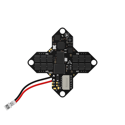 iFlight Borg G4 1S AIO flight controller board with labeled M1–M4 motor pads and plug-in power lead