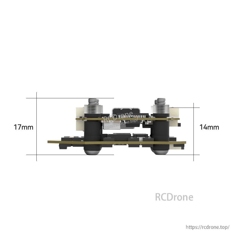 Side view of iFlight Borg Mini FPV stack with flight controller and 4-in-1 ESC on standoffs (20x20)