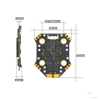 iFlight Borg Mini FPV stack board with 20x20mm mounting holes, motor pads, and 42mm overall board size